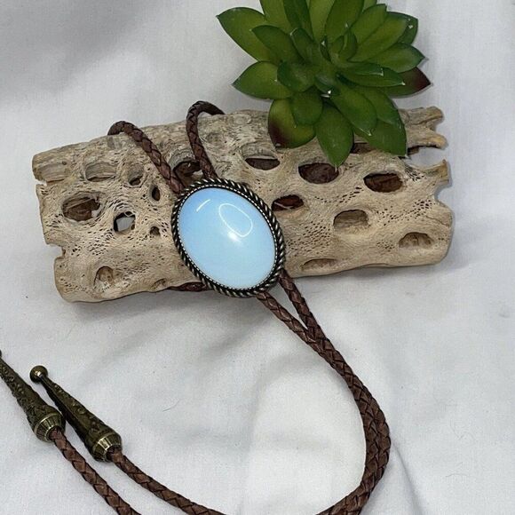 BRONZE Large Faux Opal Wedding Formal Groom Dad Son Western Southwest Bolo tie - Picture 7 of 16